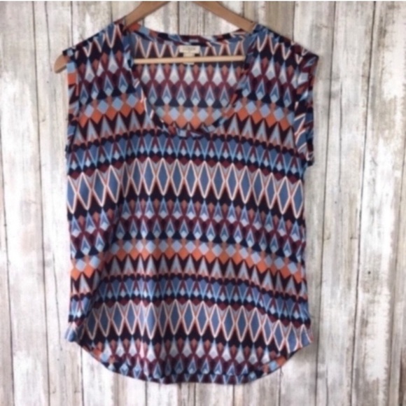 J. Crew Blue Geometric Print Sleeveless Blouse - Picture 2 of 5